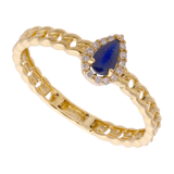 Anillo cadena zafiro gota y brillantes 14K