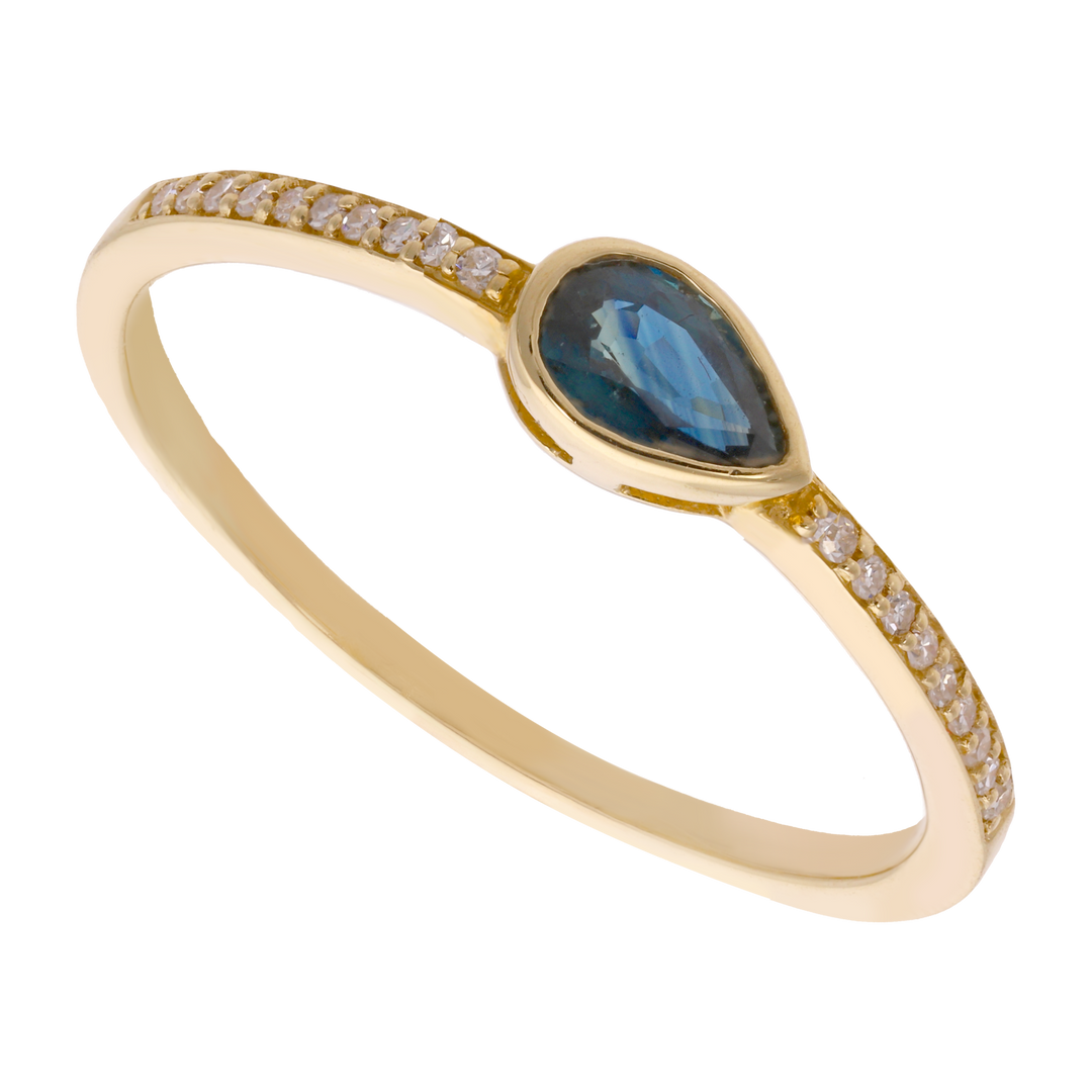 Anillo zafiro gota diamantes 14K