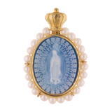 Medalla Guadalupe ágata y perlas 14K