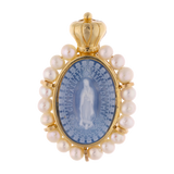 Medalla Guadalupe ágata y perlas 14K
