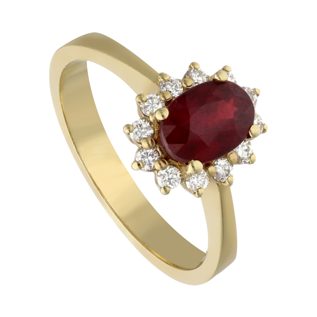 Anillo rubí y brillantes 14K