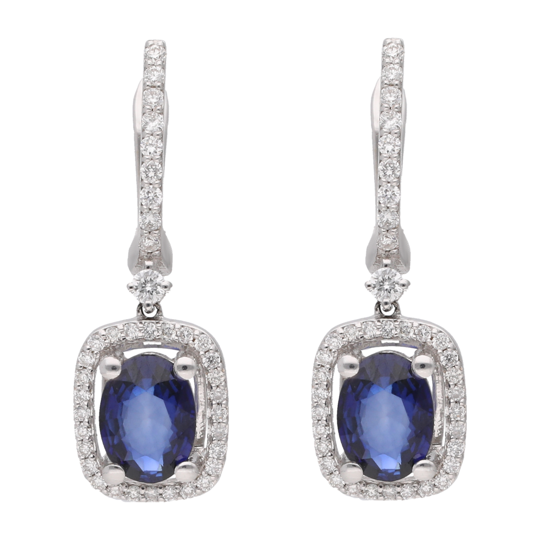 Aretes largos zafiros y brillantes 14K