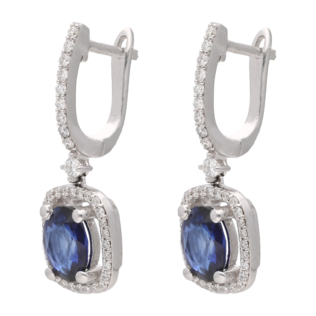 Aretes largos zafiros y brillantes 14K
