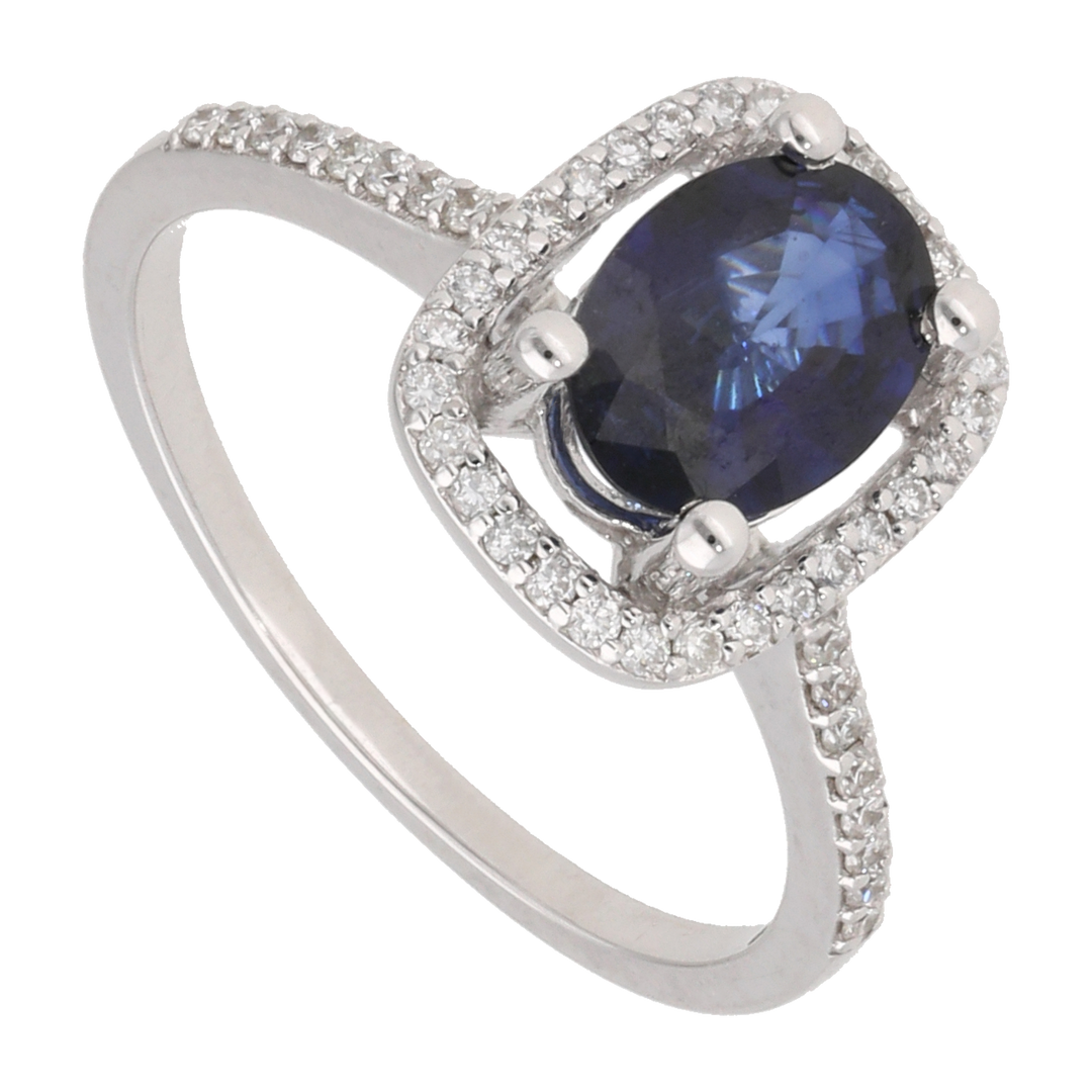 Anillo zafiro y brillantes 14K