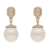 Aretes largos 18K diamantes y calabazo 13mm