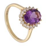 Anillo topacio/amatista/citrina oval y diamantes 14K