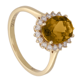 Anillo topacio/amatista/citrina oval y diamantes 14K