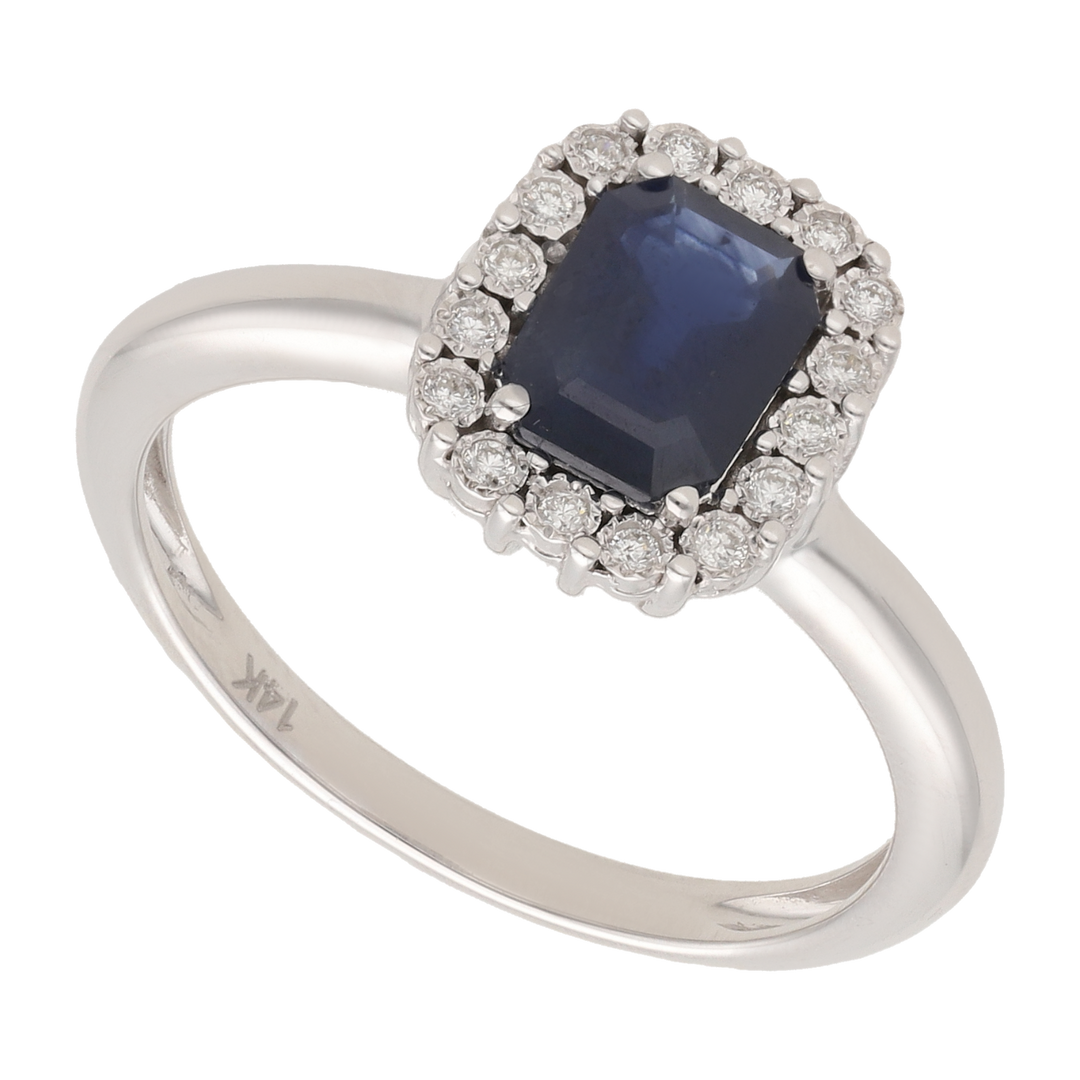 Anillo zafiro bisel brillantes 14K