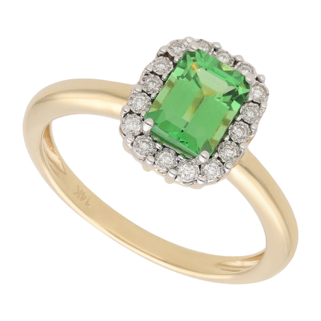Anillo tsavorita y bisel brillantes 14K