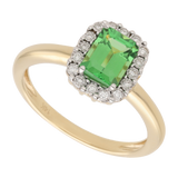 Anillo tsavorita y bisel brillantes 14K