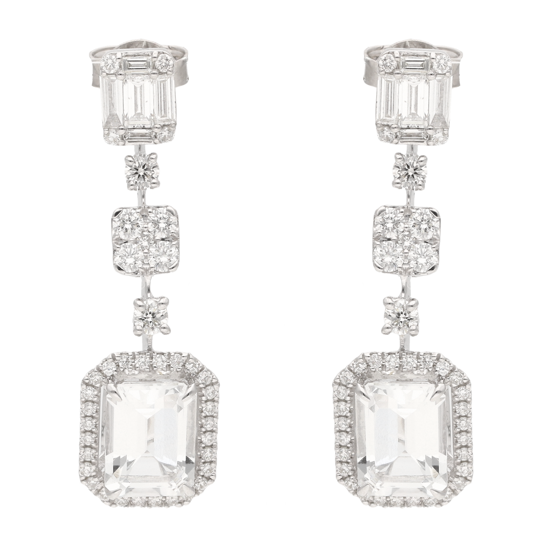 Aretes largos topacio y diamantes 14K