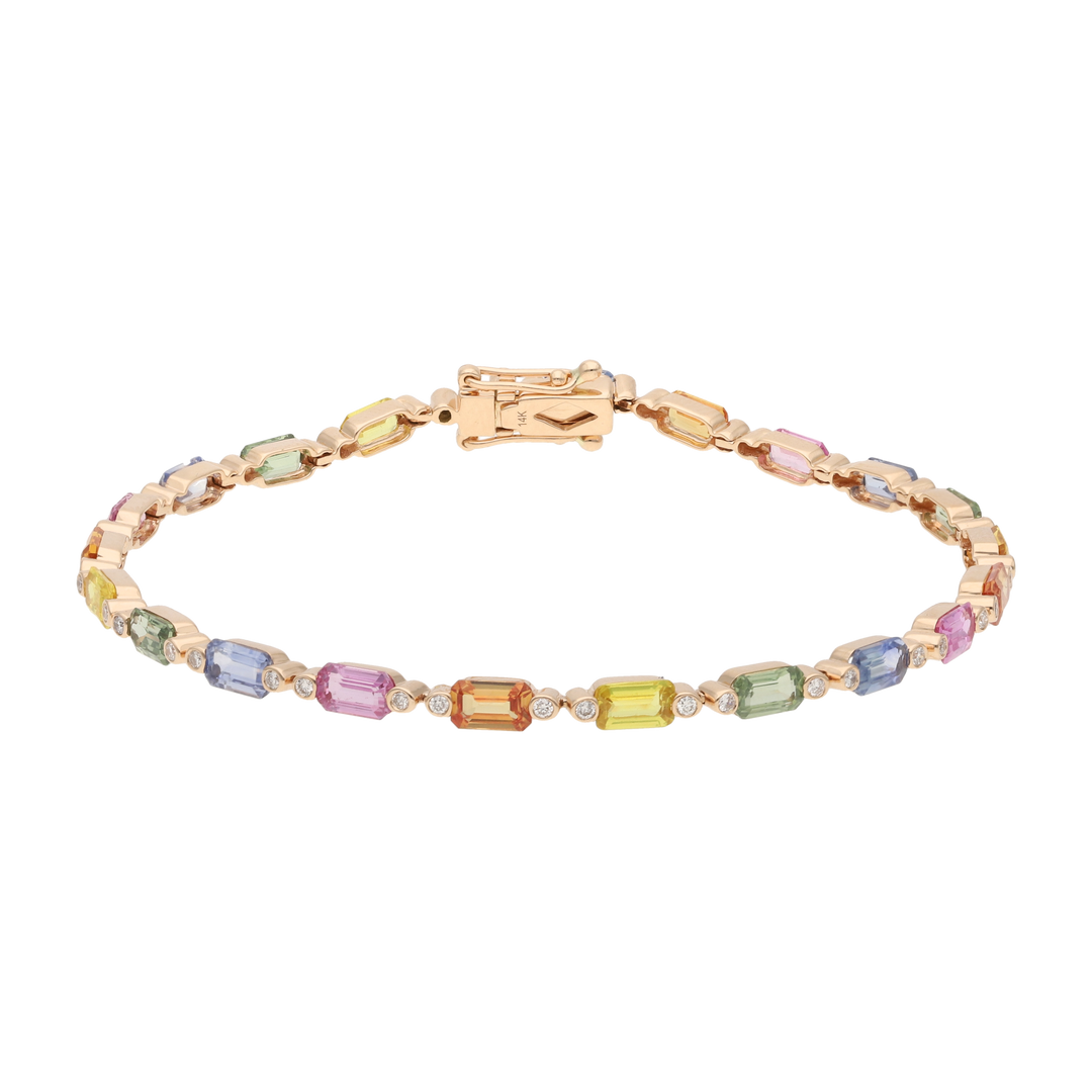 Pulsera multicolor semipreciosas y diamantes 14K