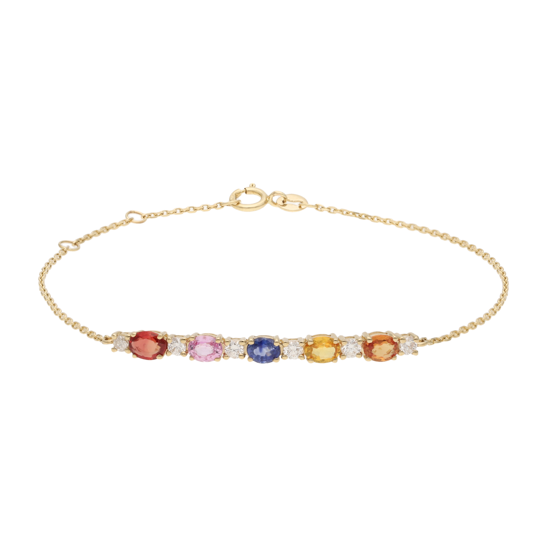 Pulsera cadena semipreciosas y diamantes 14K