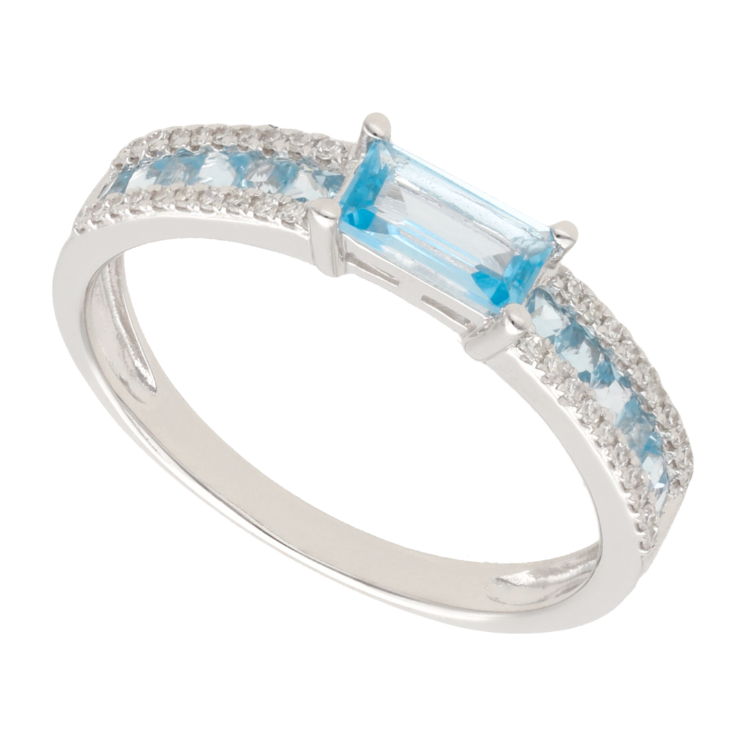Anillo topacio y brillantes 14K