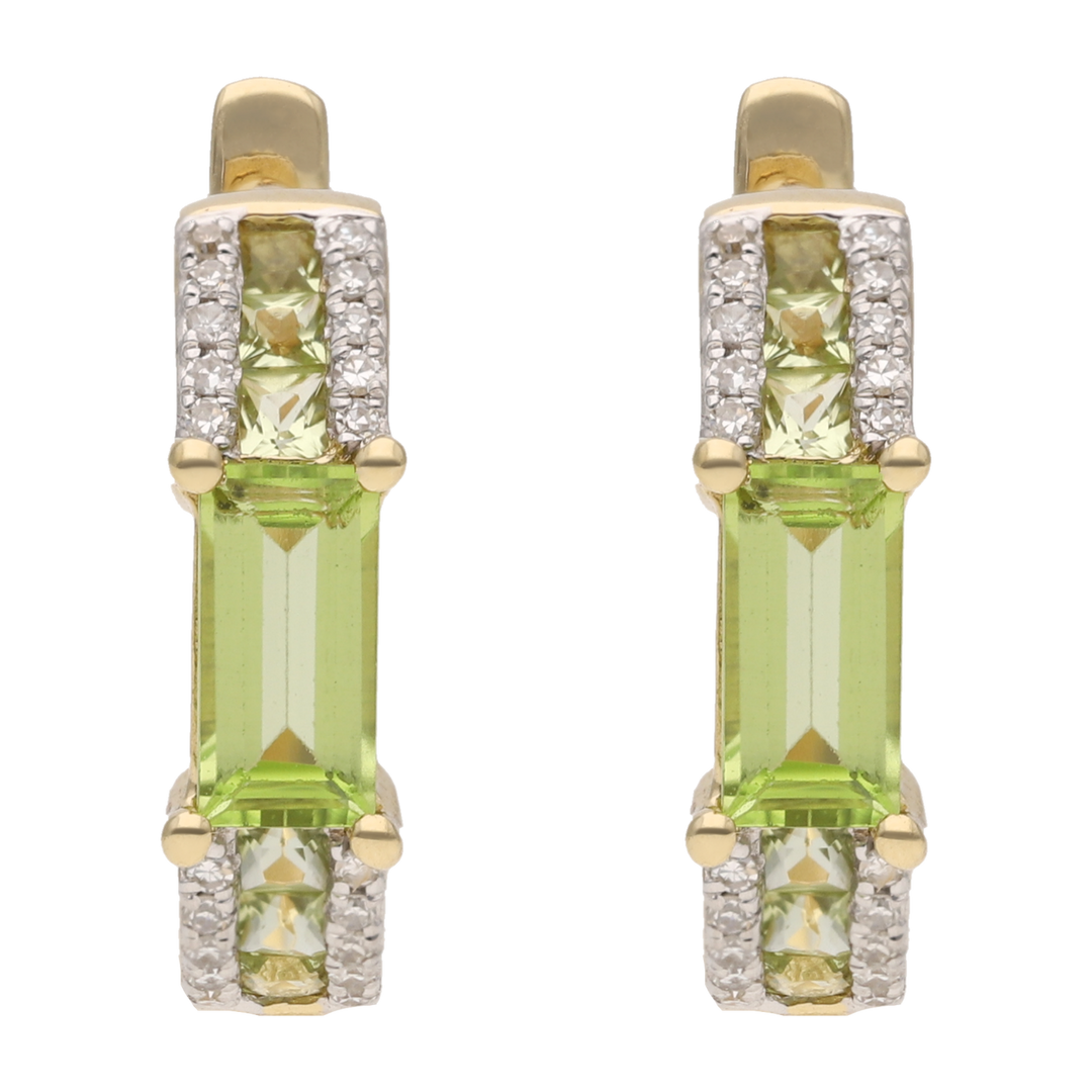 Arracadas peridot y brillantes oro amarillo 14K
