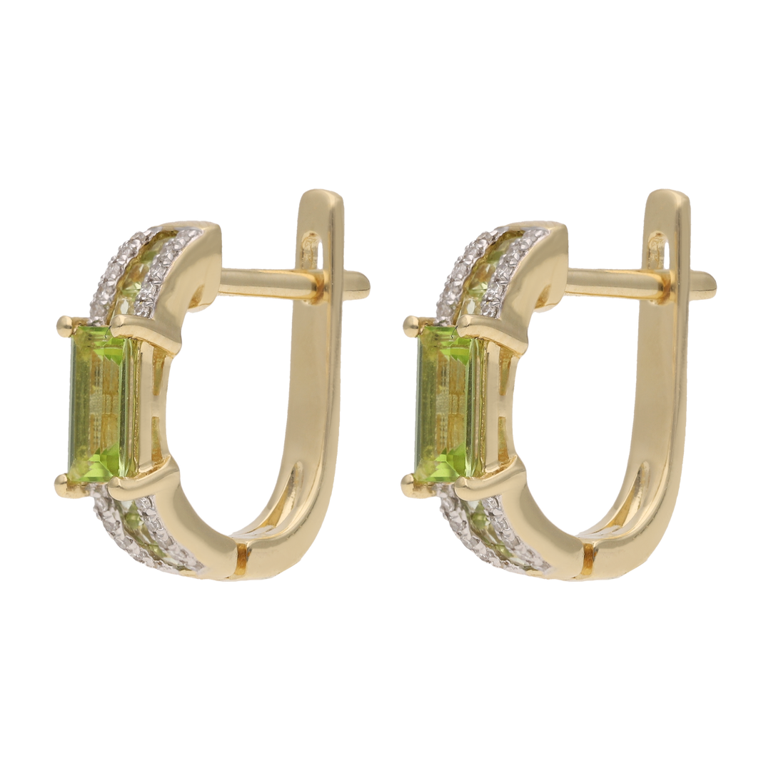 Arracadas peridot y brillantes oro amarillo 14K