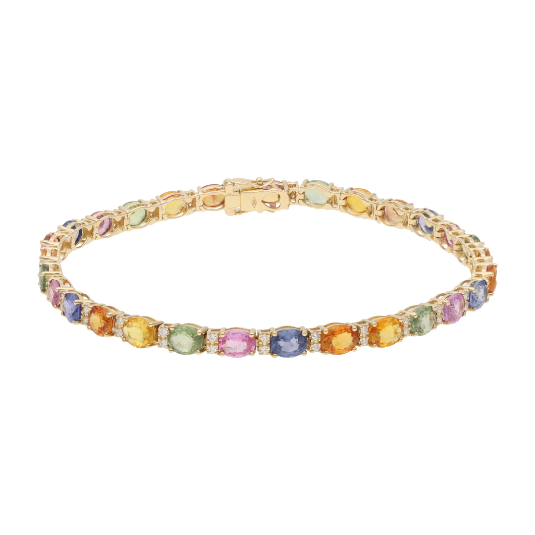 Pulsera multicolor semipreciosas y diamantes 14K