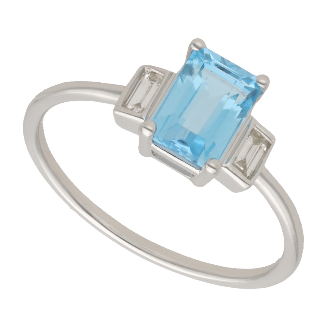 Anillo topacio azul oro blanco 14K