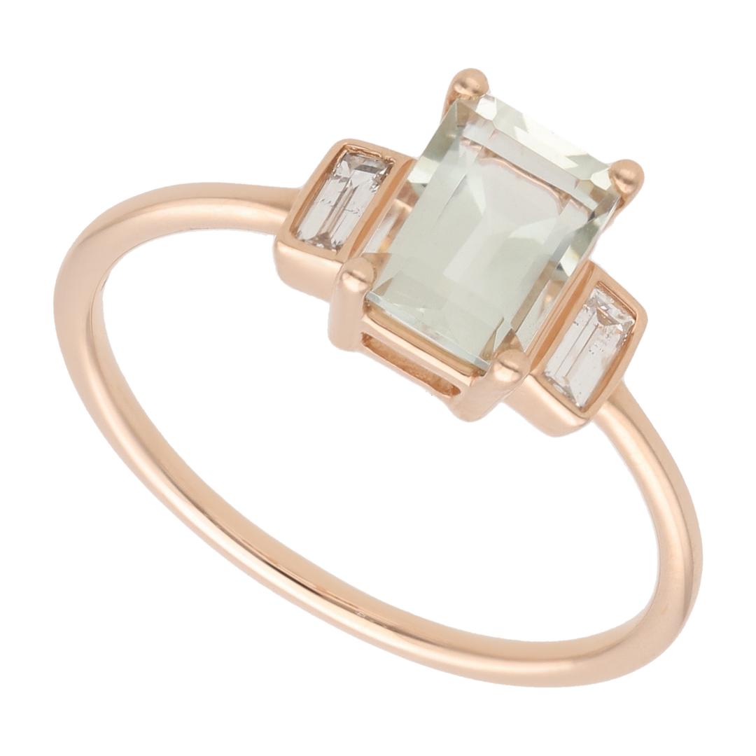 Anillo amatista verde oro rosa 14K