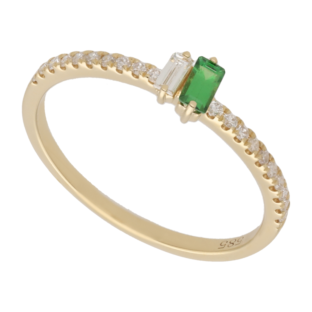 Anillo tsavorita y diamantes 14K