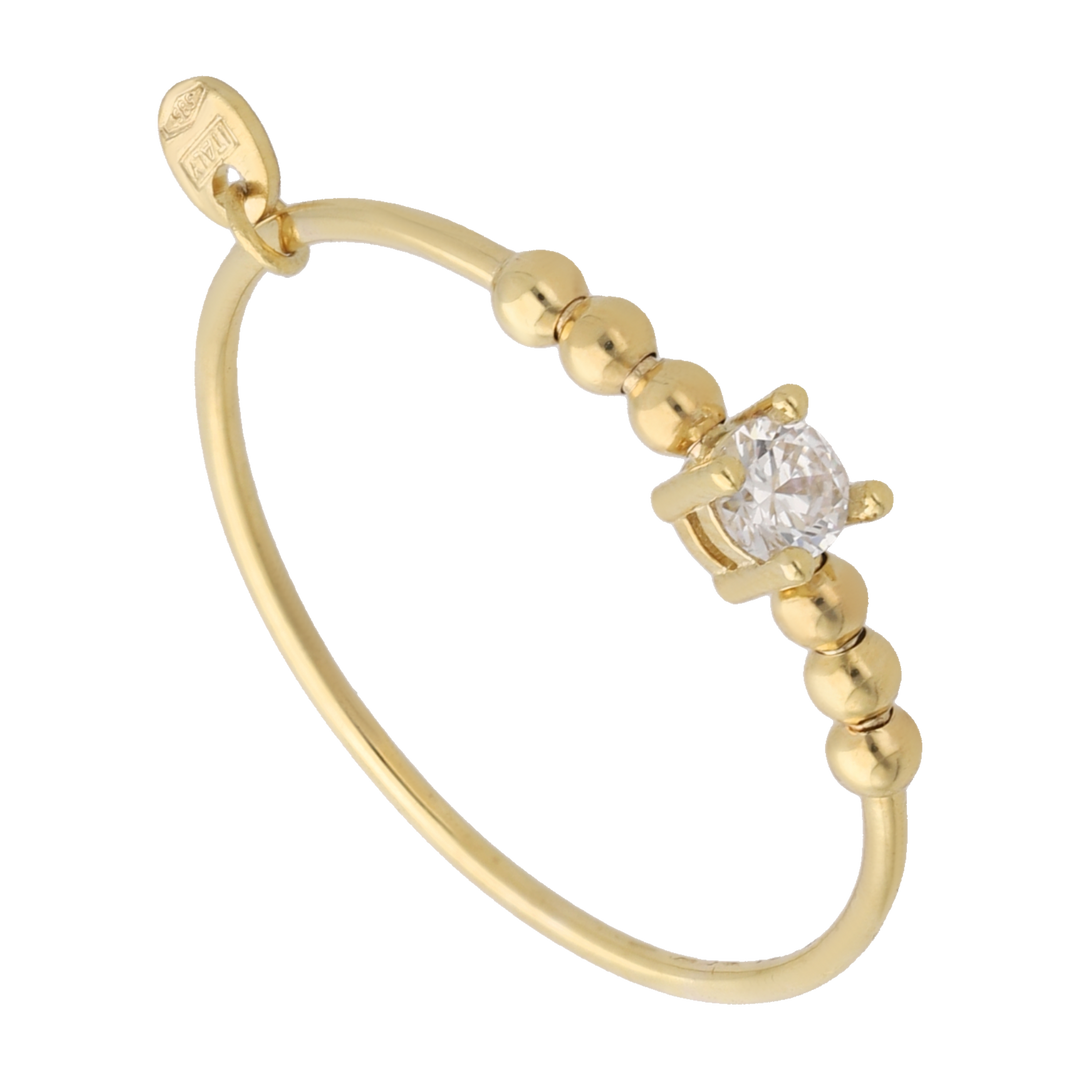 Anillo delgado circonia y bolitas mini 14K