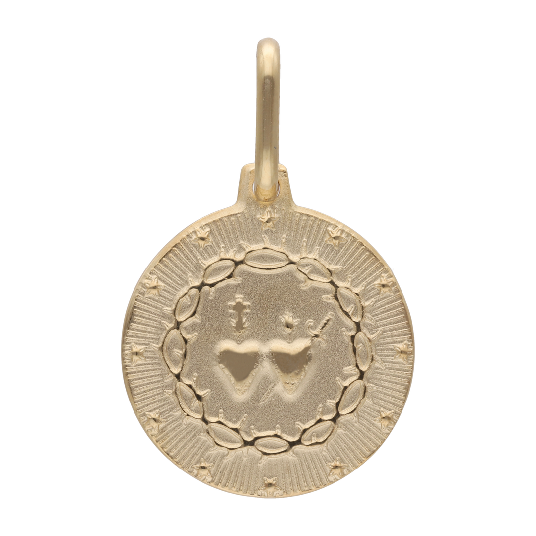 Medalla Sagrado Corazón Jesús y María 14K