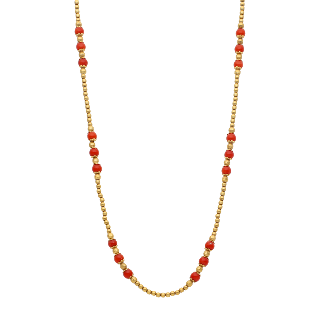 Cadena bolitas coral y oro 18K