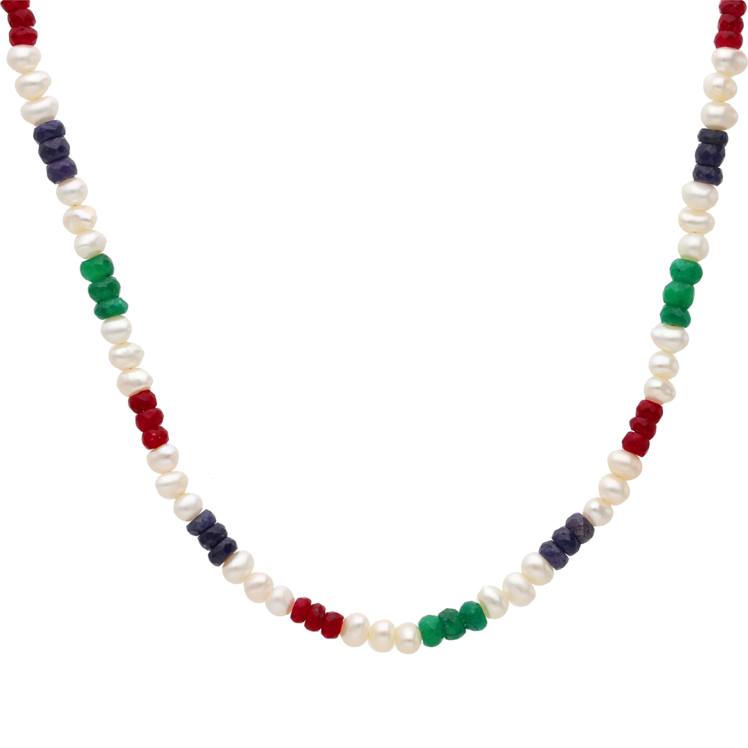 Collar perlas y jade colores 10K