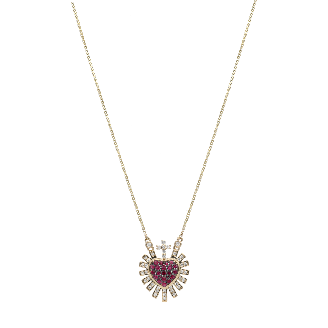 Collar Sagrado Corazón piedras 14K
