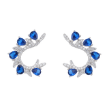 Aretes media luna circonias gota plata