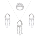 Set anillo/aretes/collar 3 filas circonias plata