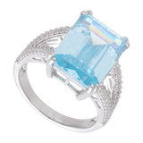 Anillo circonia baguette topacio plata