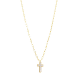 Collar cadena clip cruz madre perla plata