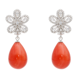Aretes largos flor circonias coral plata