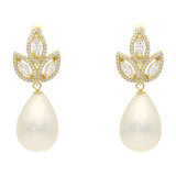 Aretes 3 hojas circonias con piedra gota plata