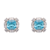 Broquel cuadrado circonias azul y blanco plata