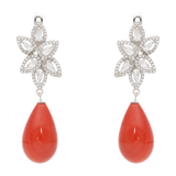 Aretes largos gotas circonias perla/coral plata
