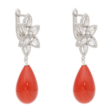 Aretes largos gotas circonias perla/coral plata