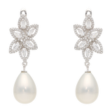 Aretes largos gotas circonias perla/coral plata