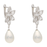 Aretes largos gotas circonias perla/coral plata