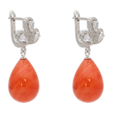 Aretes largos flor gota onix/perla plata