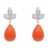 Aretes largos flor gota onix/perla plata