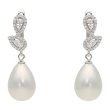 Aretes largos perla gota circonias plata