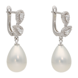 Aretes largos perla gota circonias plata