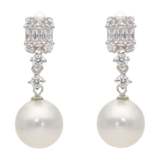 Aretes largos baguettes circonias perla redonda plata