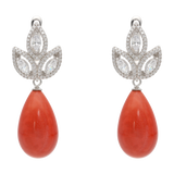 Aretes 3 hojas circonias con piedra gota plata