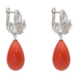Aretes 3 hojas circonias con piedra gota plata