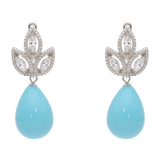Aretes 3 hojas circonias con piedra gota plata