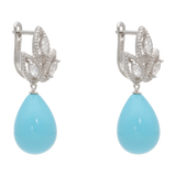 Aretes 3 hojas circonias con piedra gota plata