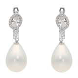 Aretes largos circonias oval perla plata
